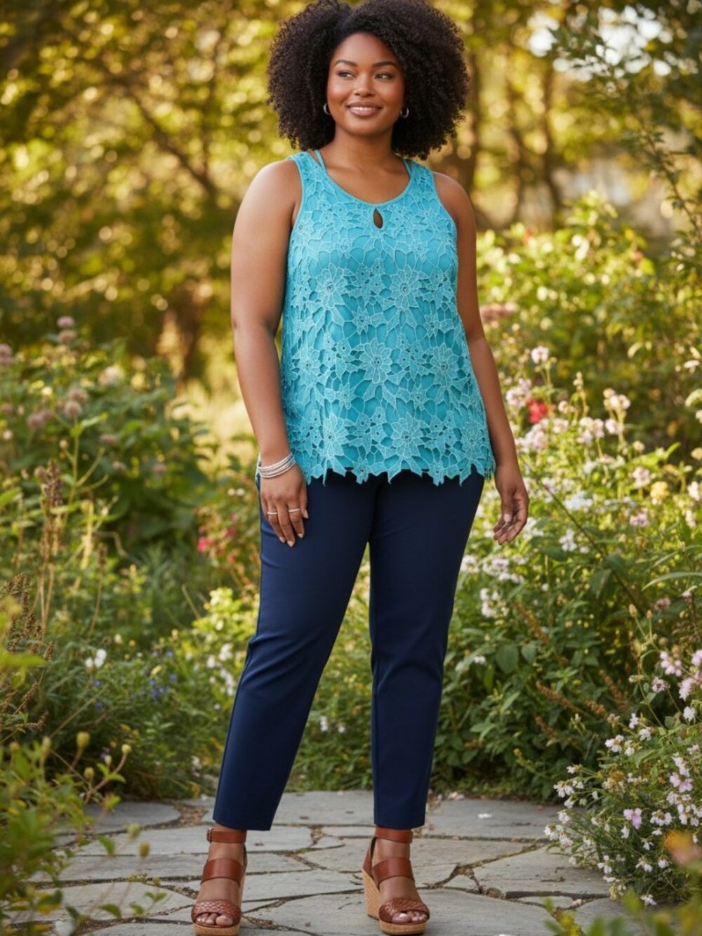 Kate and Mallory Womens‎ Floral Crochet Lace Tank Top Size L Teal